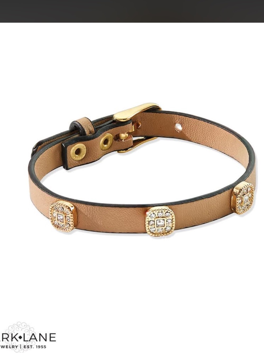 Park Lane Tan Leather Bracelet with Gold Crystal Accents